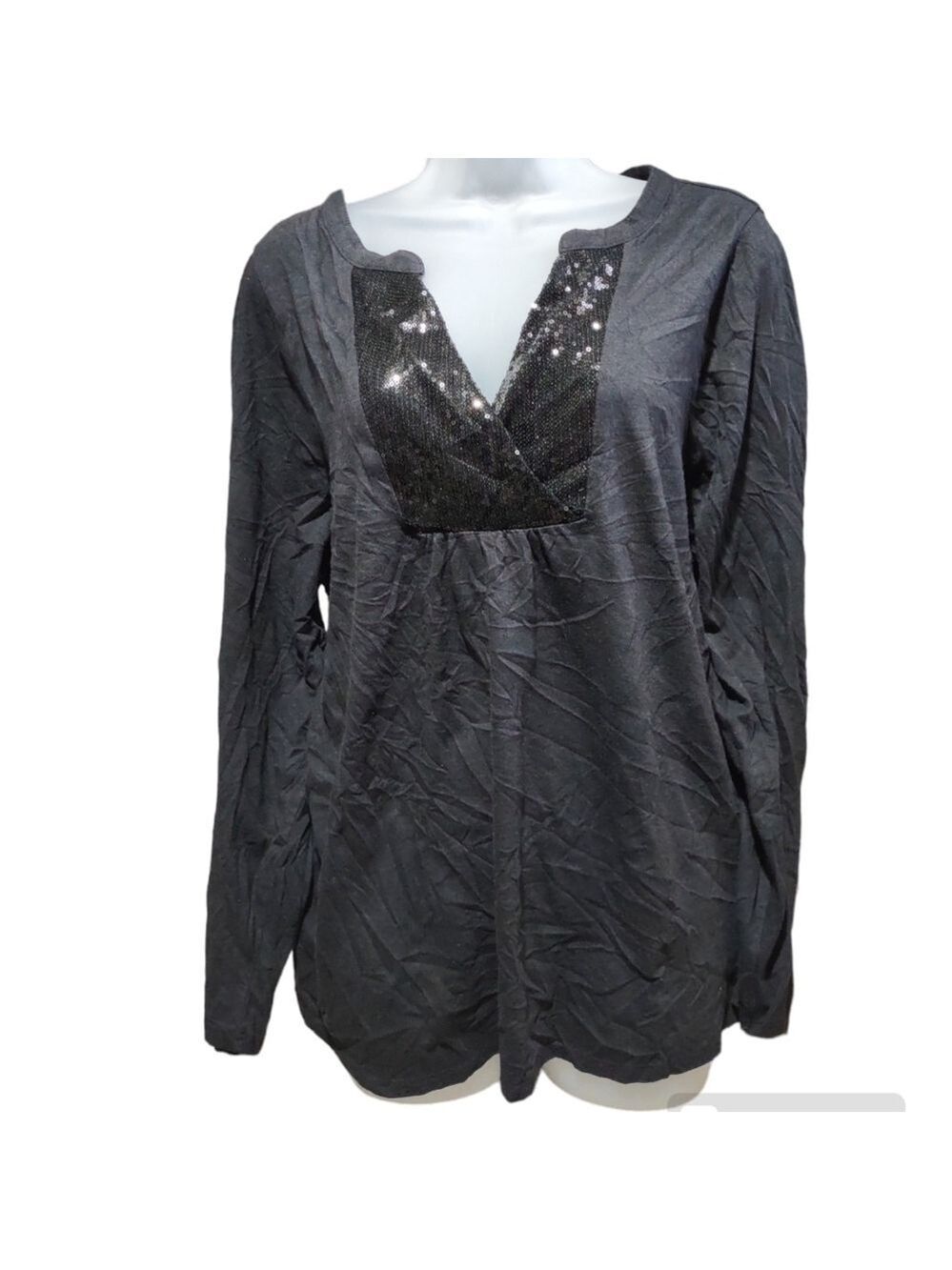 Lane Bryant Black Sequin V Neck Top 18 20
